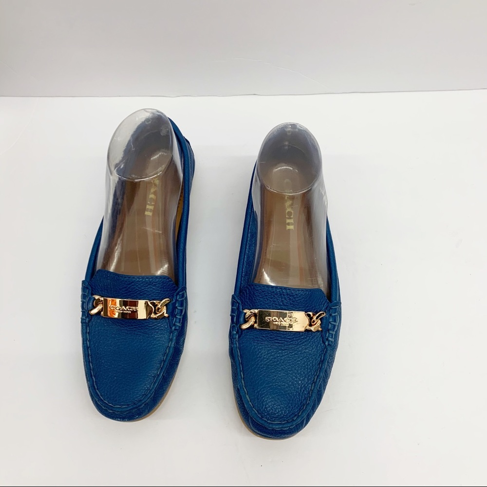 SOLD Coach Olive Driving Loafer Blue Leather Gold - Picture 4 of 6
